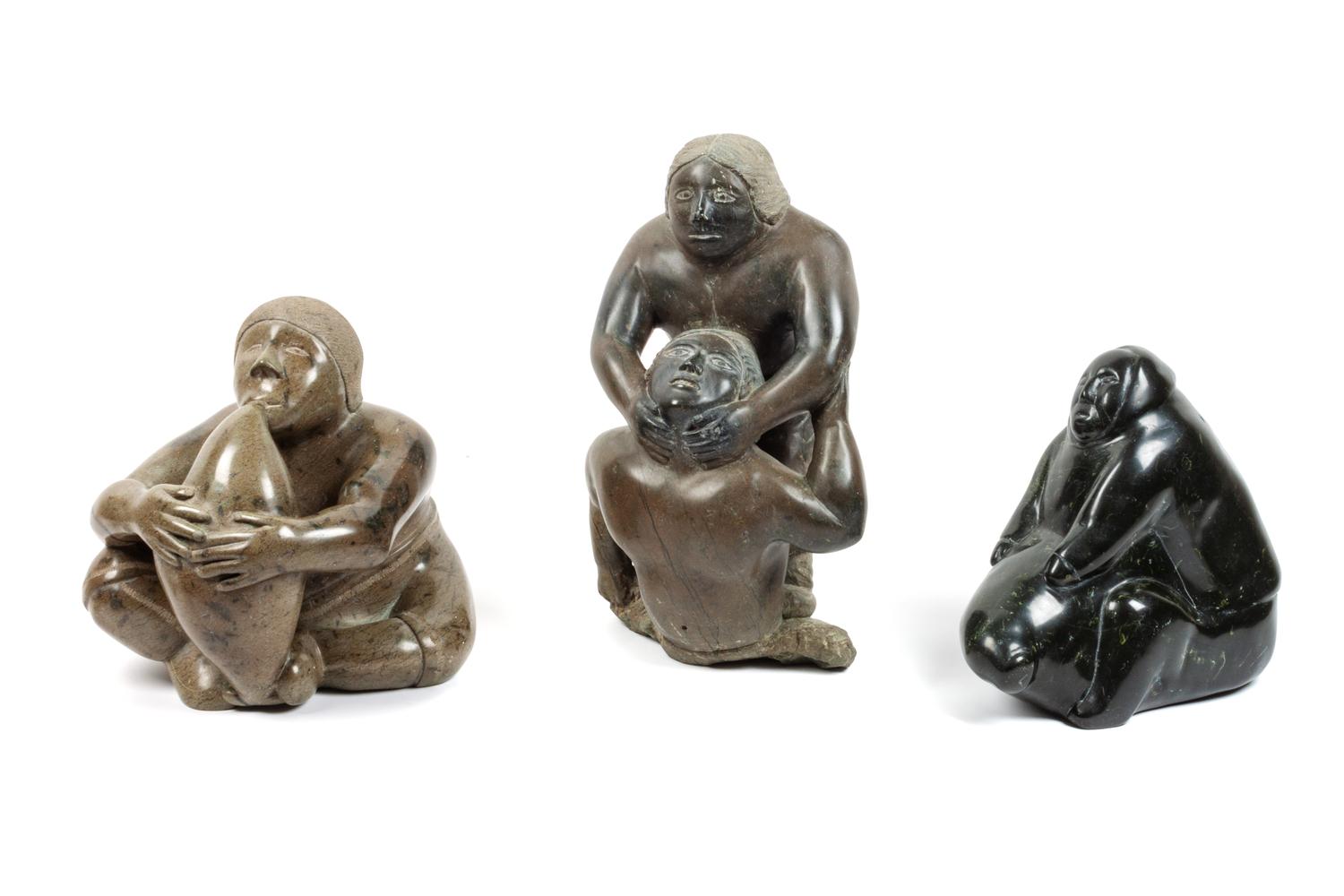 Three Large Inuit Soapstone Carvings