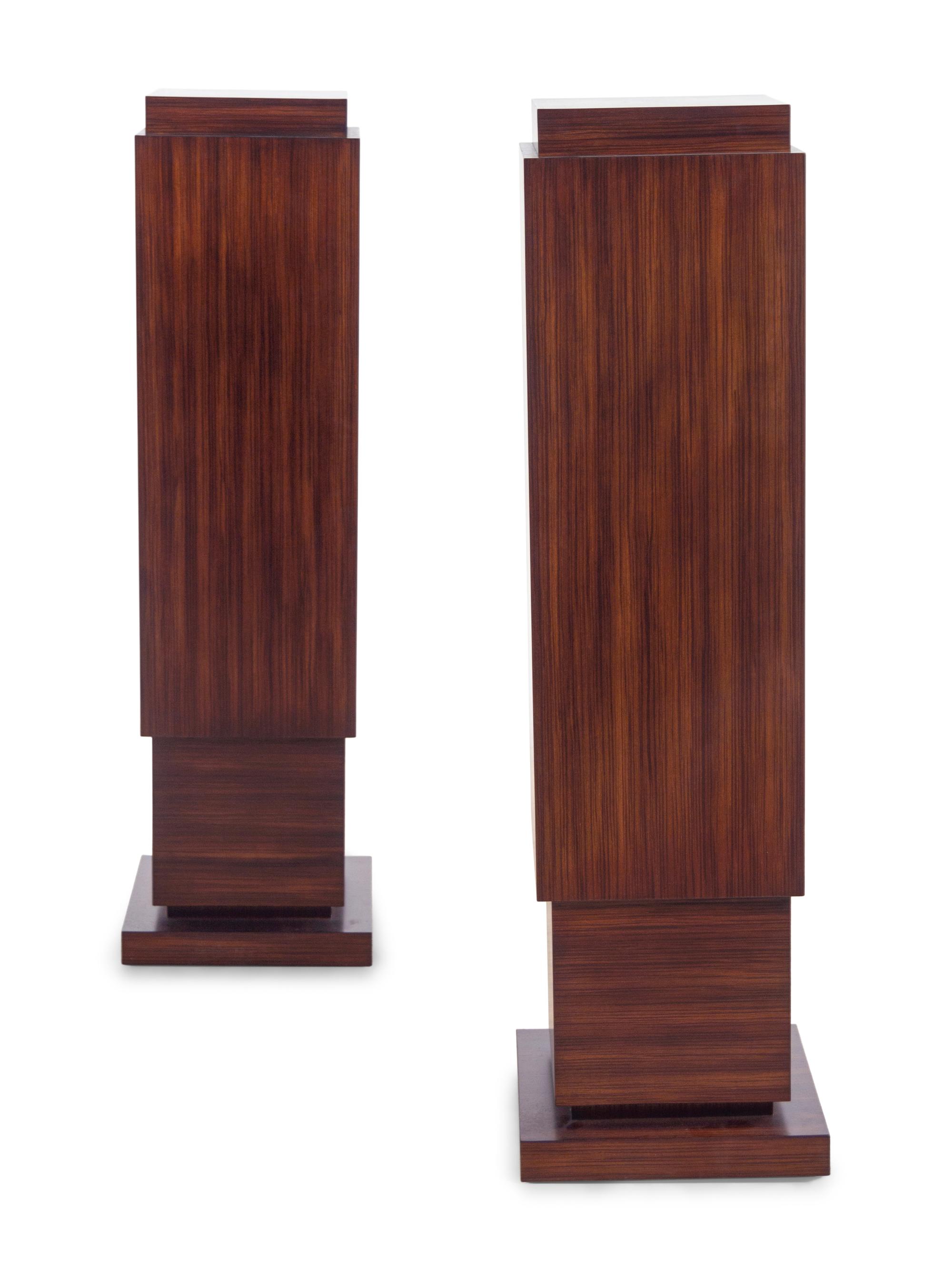 A Pair of Contemporary Walnut Veneered Pedestals