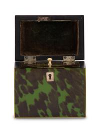 An English Green-Dyed Tortoiseshell Tea Caddy