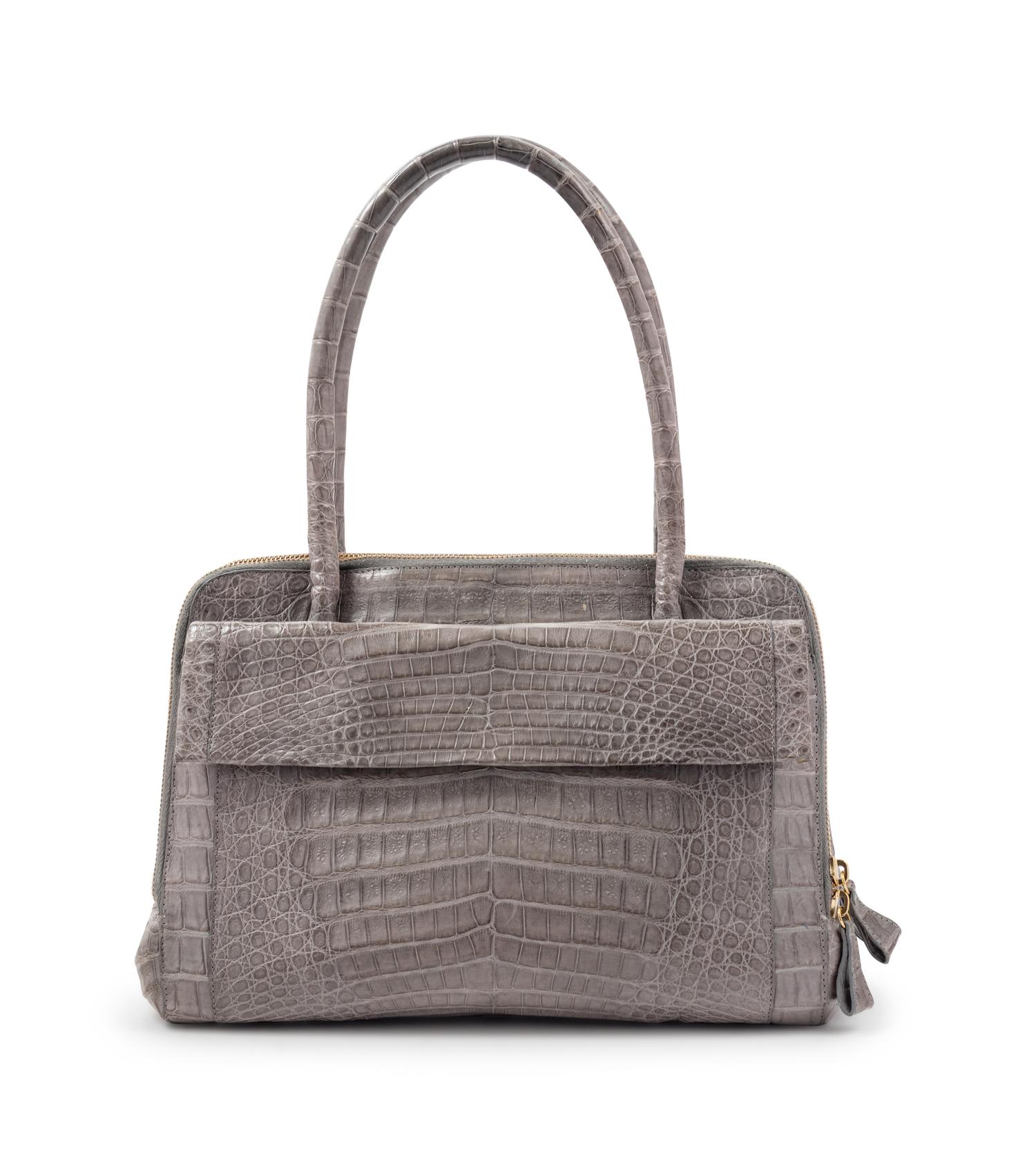 Nancy Gonzalez Gray Crocodile Handbag, 1990-2000s