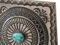 Heavily Stamped Sterling Silver Lidded Box, Set with Turquoise