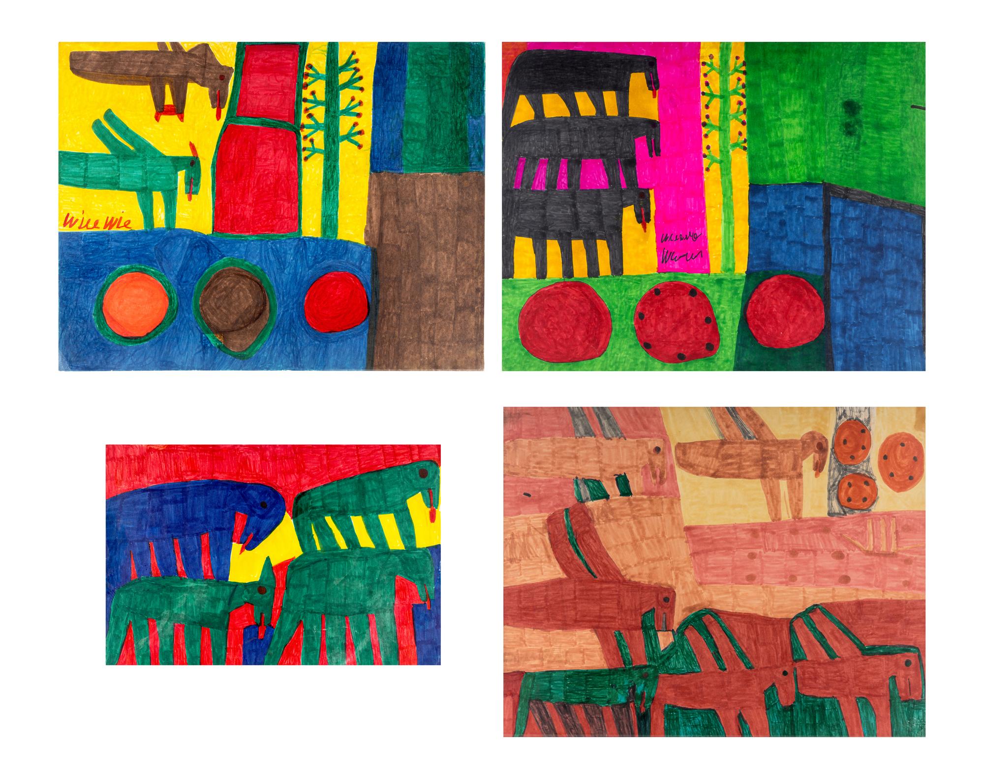 Untitled (Prehistoric Animals), Untitled (Prehistoric Animals), Untitled (Prehistoric Animals) and Untitled (Prehistoric Animals (four works)