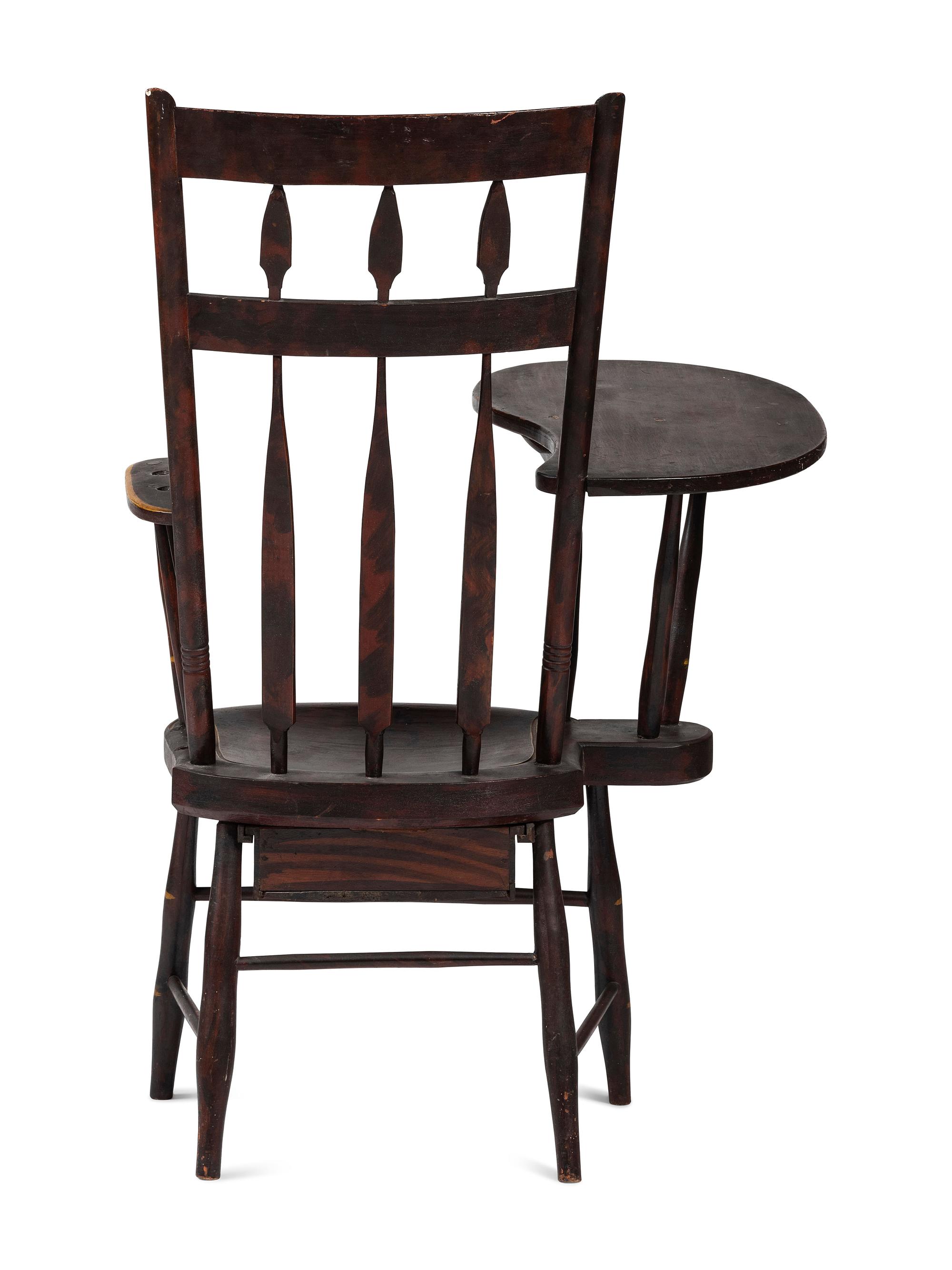 A Classical Grain and Yellow Painted Writing Arm Windsor Armchair, 19th Century