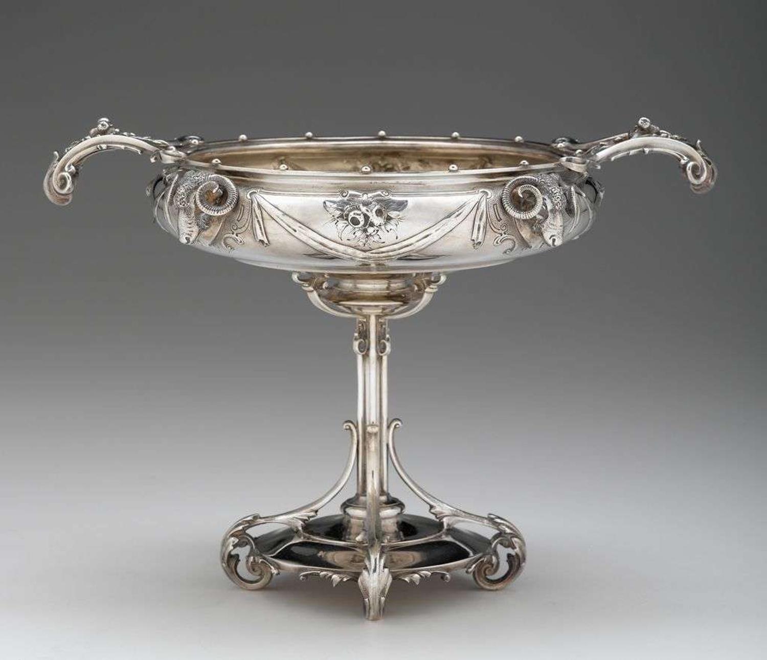 An impressive silver centerpiece compote hallmarked "eb," probably gorham & co., providence, ri, circa 1860