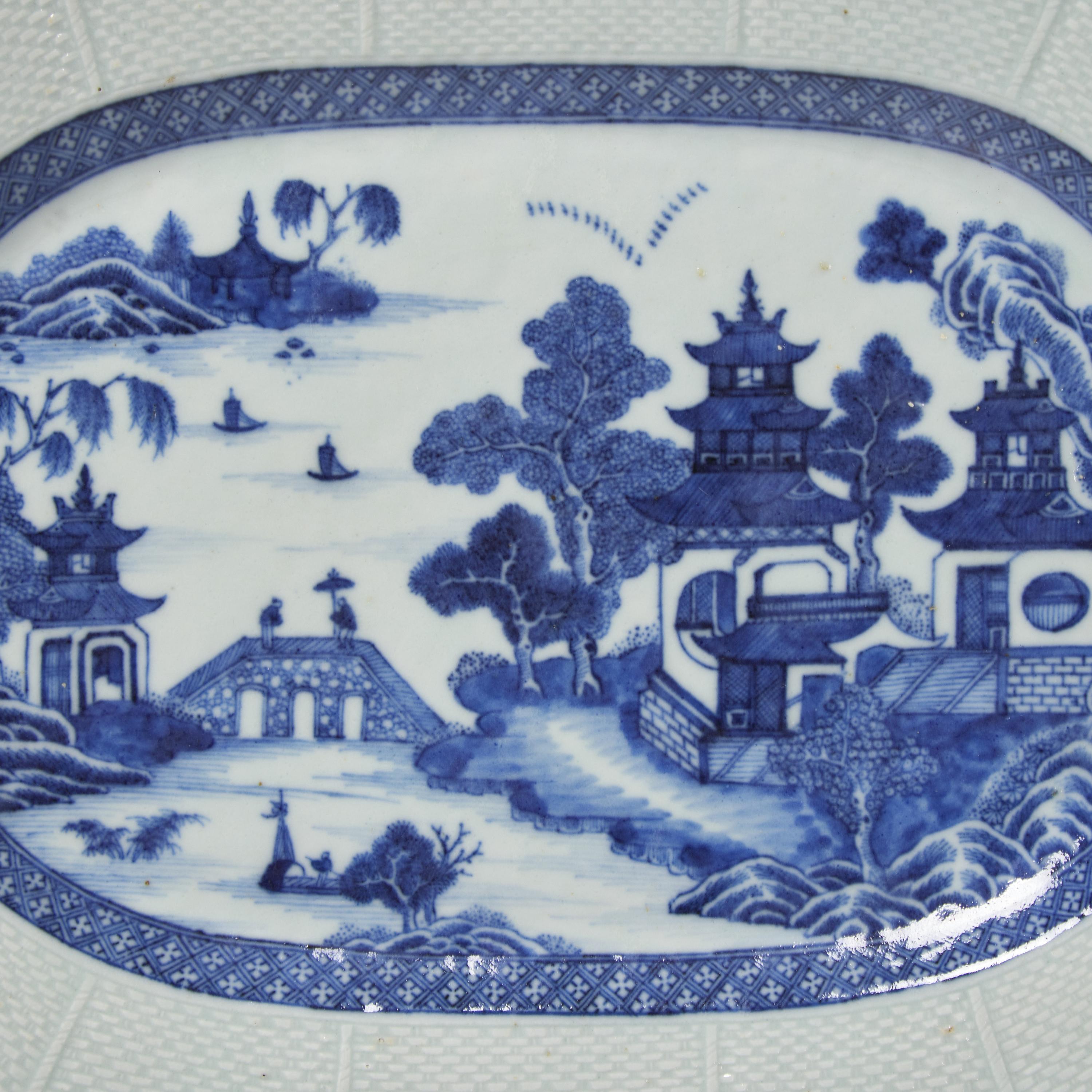 A Group of Four Chinese Export Porcelain Nanking Tablewares With Rare Basketweave Border
