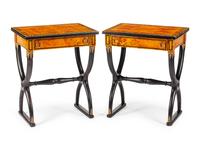 A Charles X Style Burlwood and Parcel Ebonized Side Tables