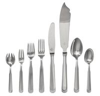 A Danish Silver Flatware Service, Hans Hansen, Copenhagen, Mid-20th Century, Art Deco Ripple pattern, comprising: 9 dinner knives 3 lun