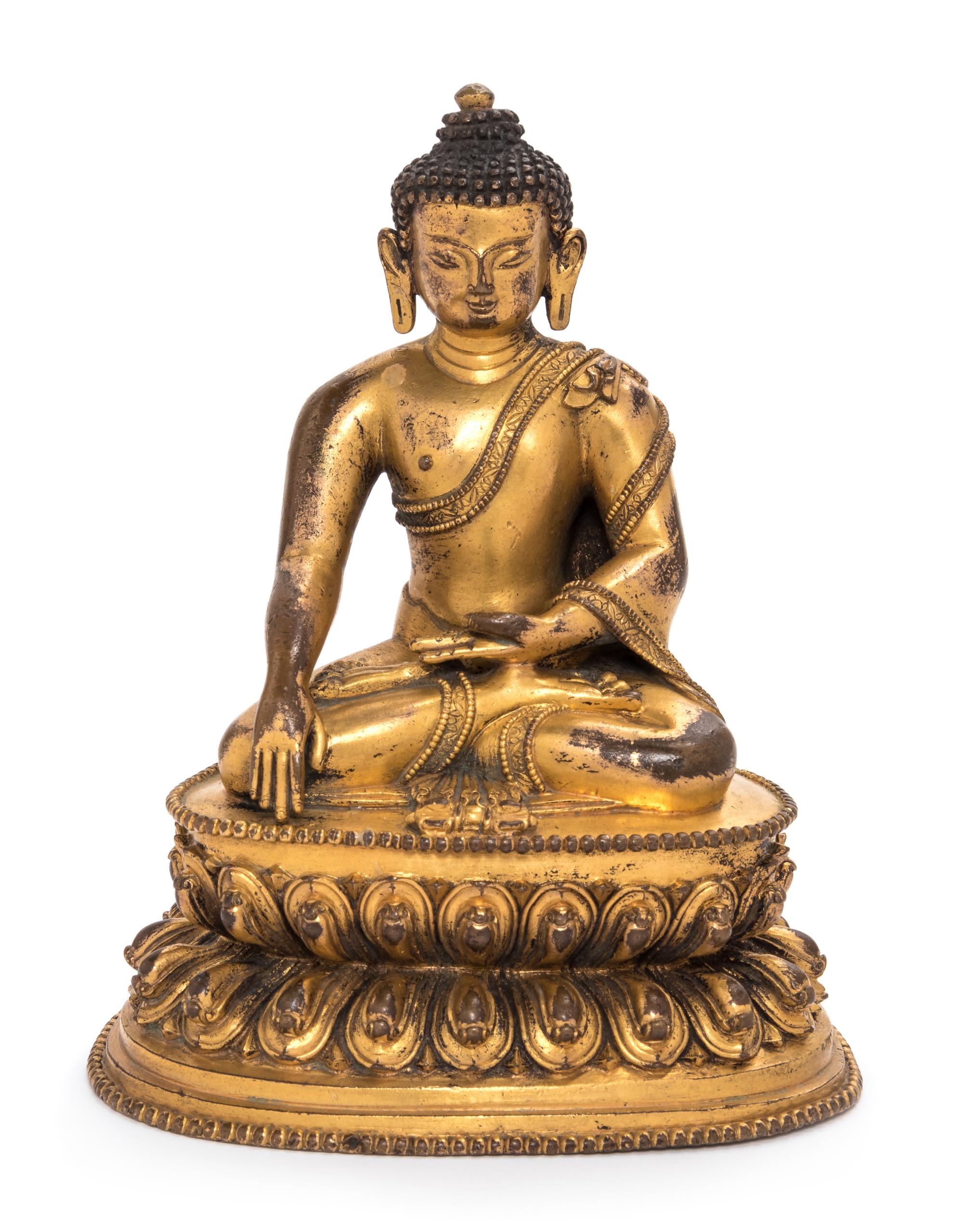 A Sino-Tibetan Gilt Bronze Figure of Shakyamuni Buddha Height 5 1/4 inches. — 18TH/19TH CENTURY