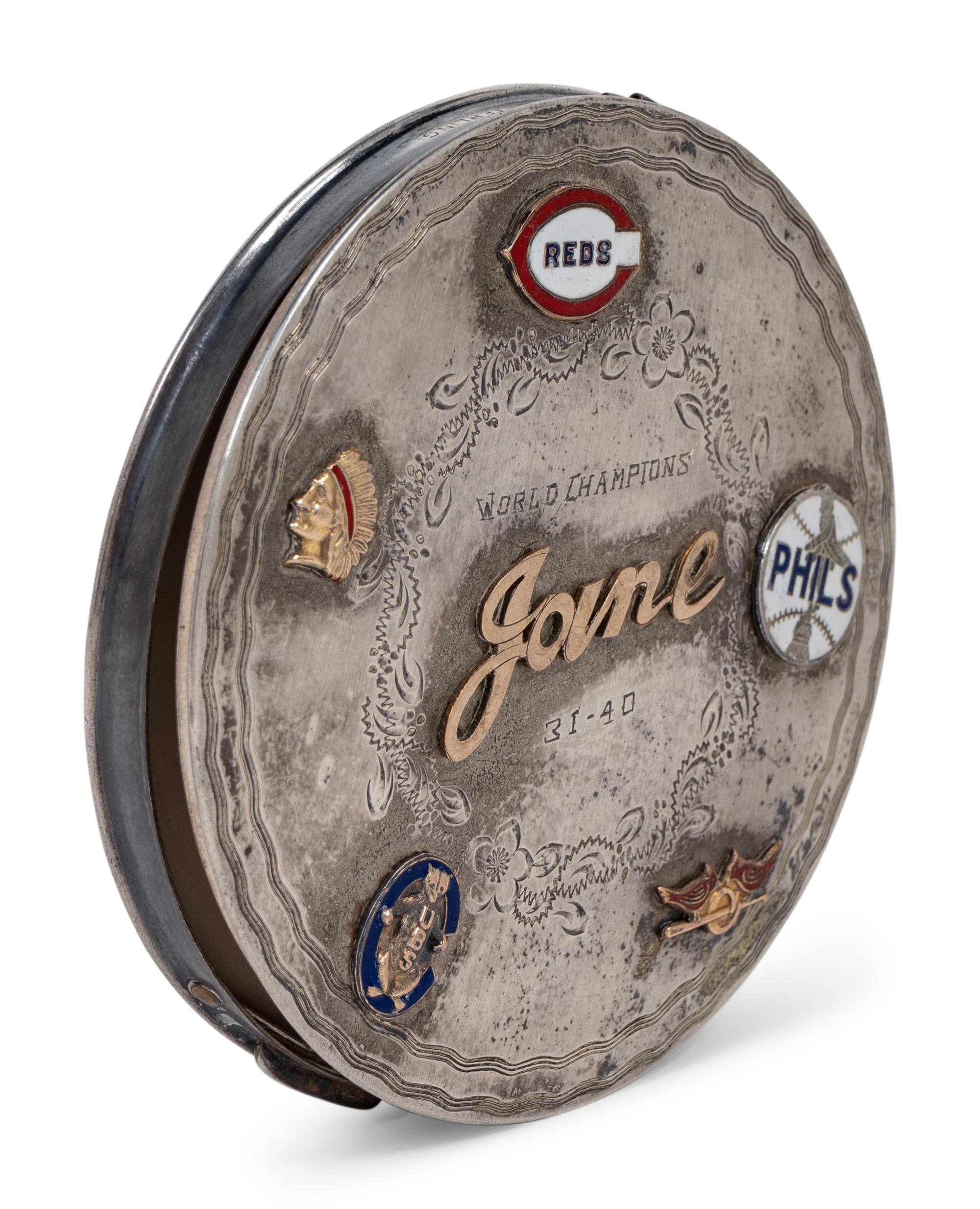 A Jimmie Wilson Baseball Career Achievement Sterling Silver Compact Presented to his Daughter Jane,