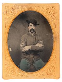 [CIVIL WAR]. Quarter plate hand-tinted tintype of a member of the Pioneer Corps .