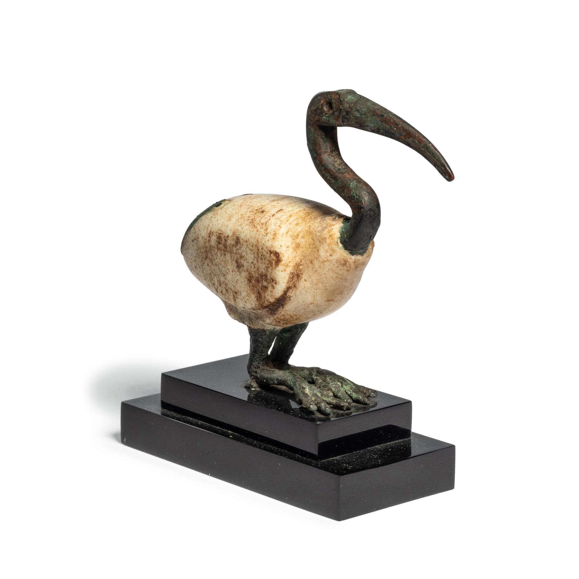 An Egyptian Bronze and Alabaster Ibis