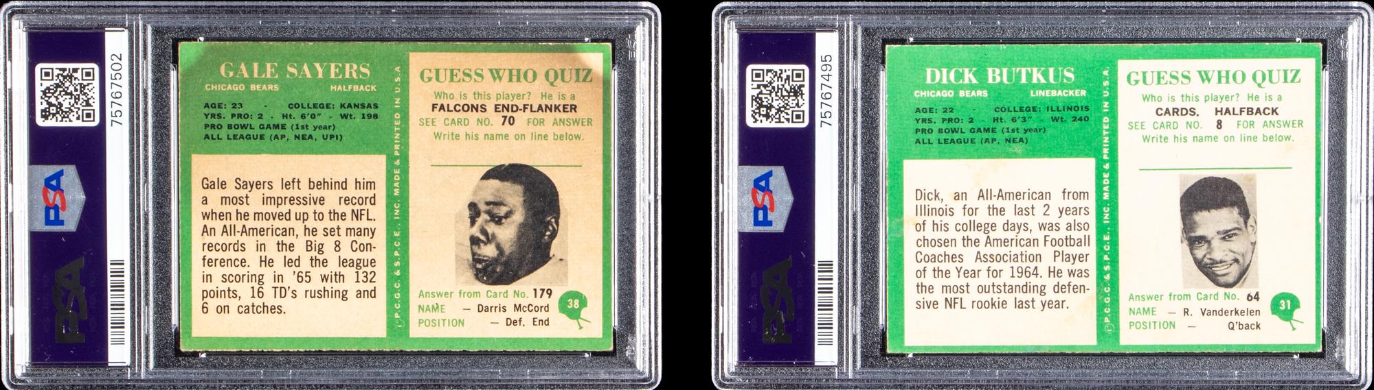 A 1966 Philadelphia Dick Butkus Rookie Football Card No. 31 (PSA 5 EX) and A 1966 Philadelphia Gale Sayers Rookie Football Card No. 38 (PSA 4 VG-EX)