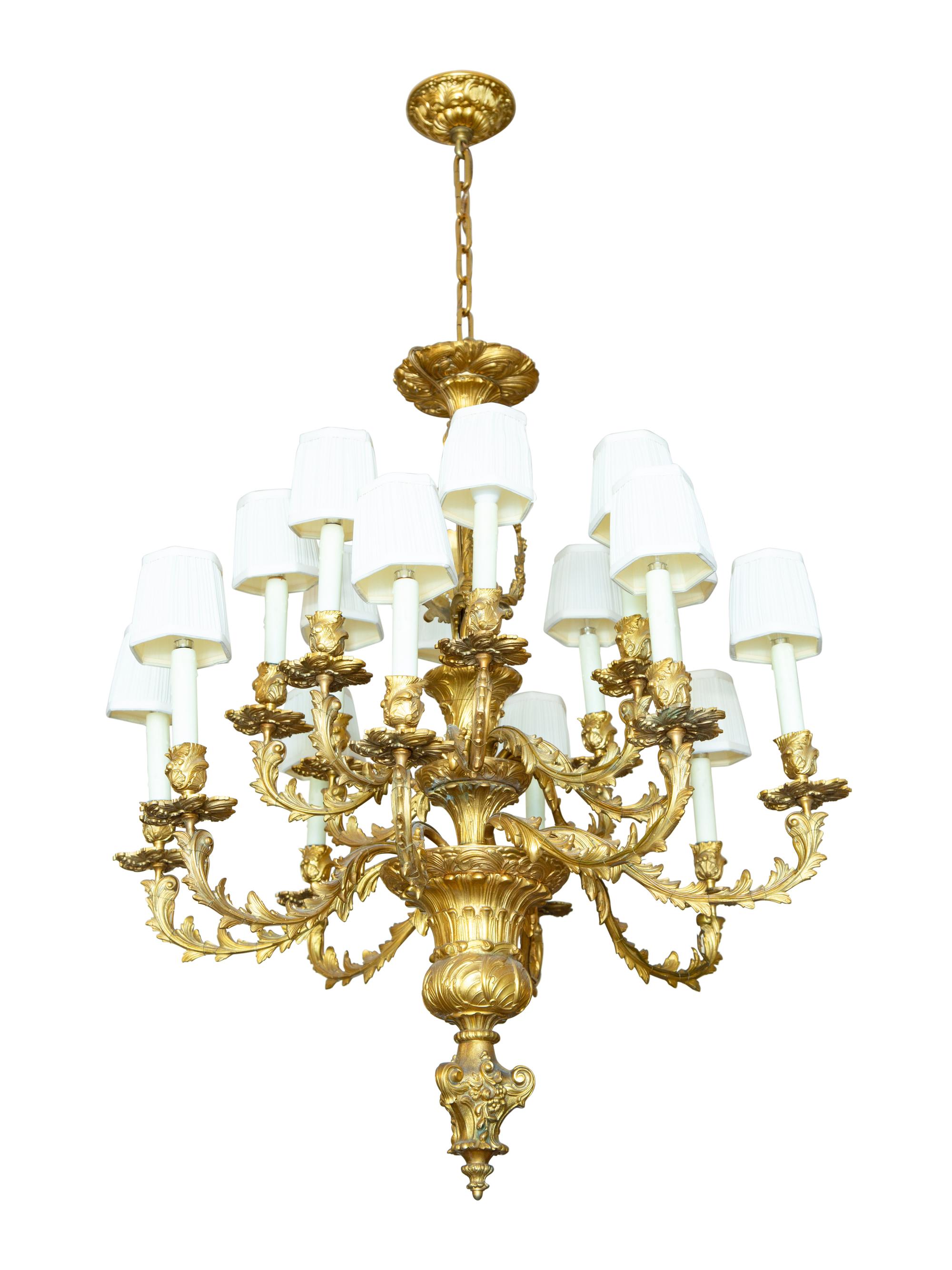 A Louis XV Style Gilt Bronze Sixteen-Light Chandelier