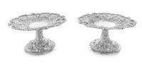 A Pair of American Silver Tazze, S. Kirk & Son, Baltimore, MD, each rim worked to show foliate volutes, the border with floral and foli