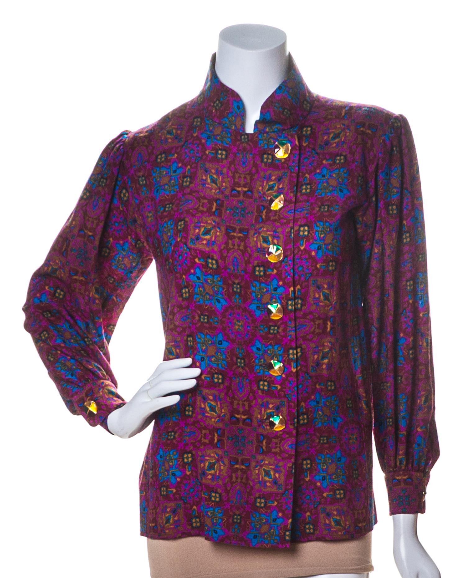 An Yves Saint Laurent Multicolor Geometric Wool Blouse, Size 36.