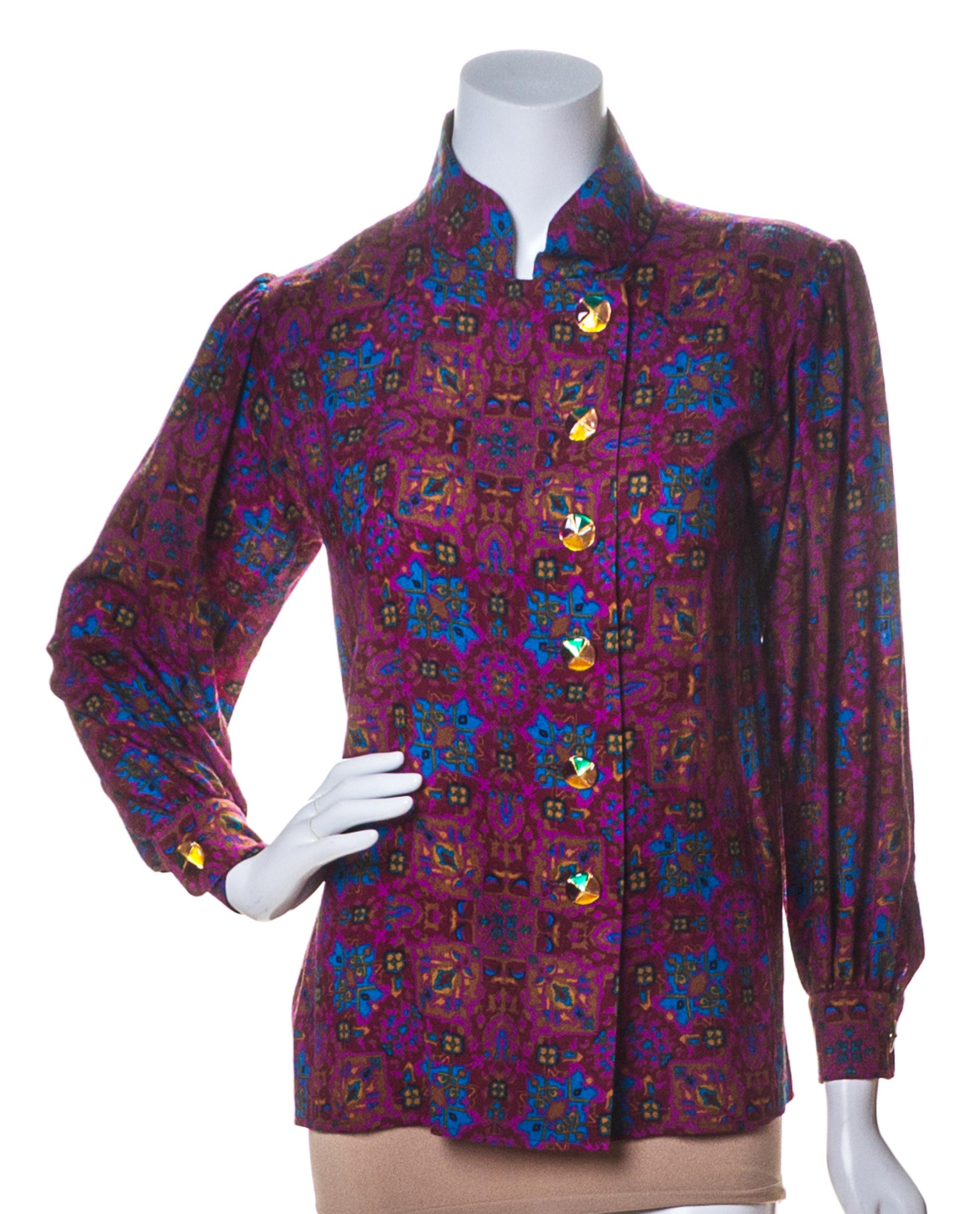 An Yves Saint Laurent Multicolor Geometric Wool Blouse, Size 36.