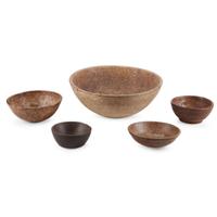 Group of five turned burlwood bowls 19th century