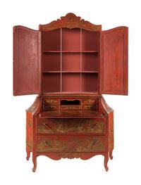 An Italian Red and Gilt-Japanned Bureau Cabinet