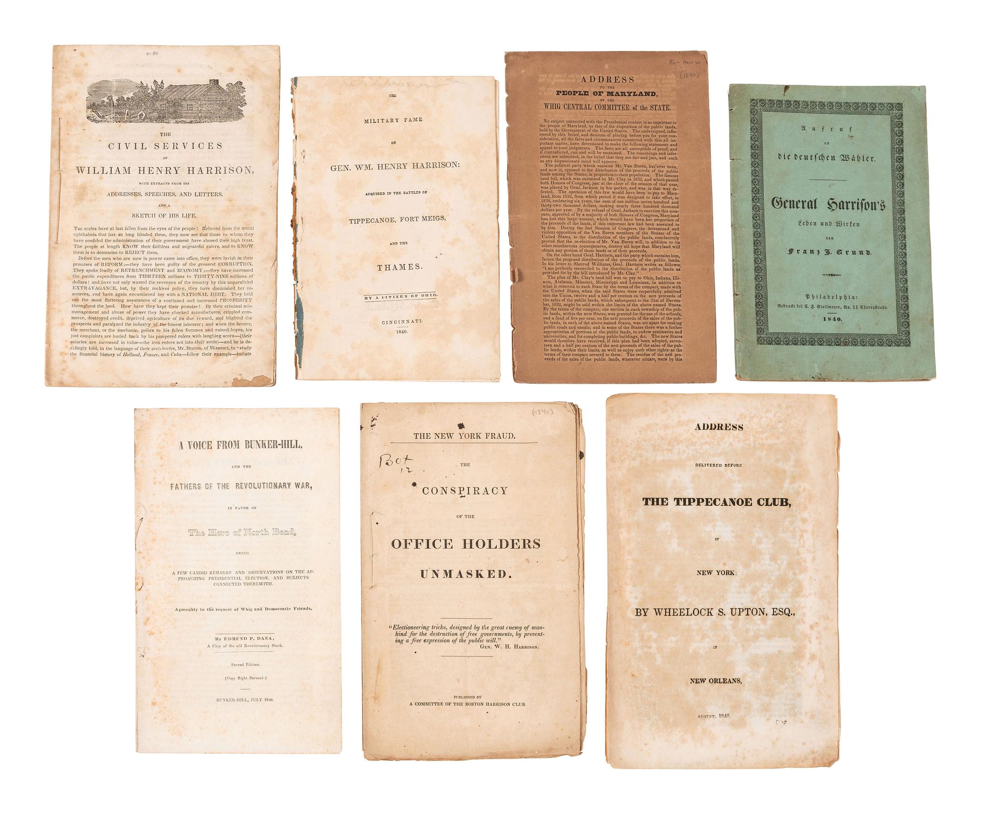 [1840 ELECTION]. A group of pamphlets related to Martin van Buren, William Henry Harrison, and their respective presidential campaigns.