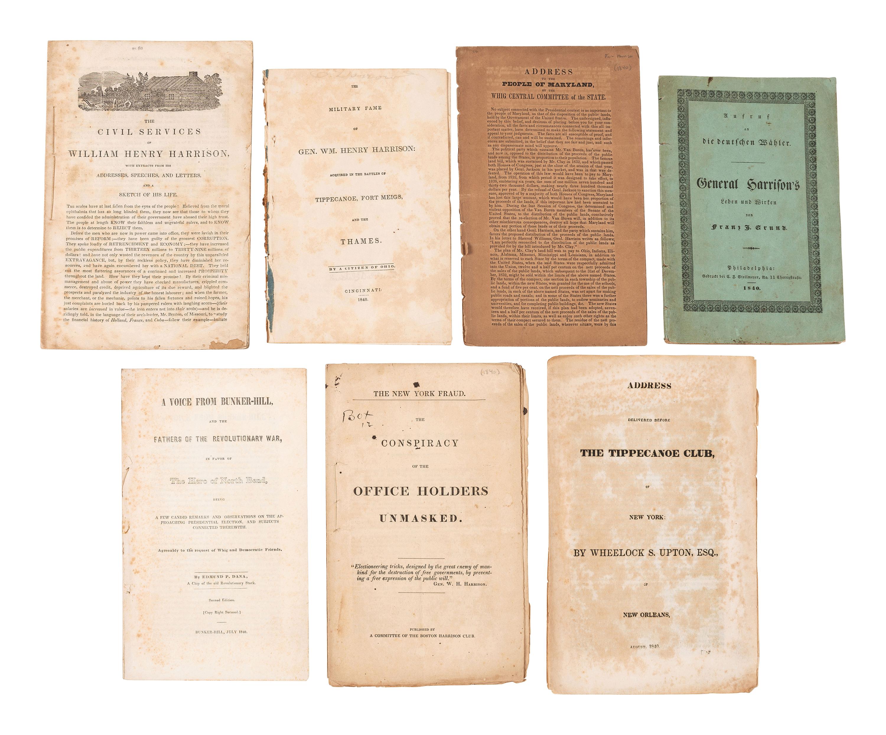 [1840 ELECTION]. A group of pamphlets related to Martin van Buren, William Henry Harrison, and their respective presidential campaigns.