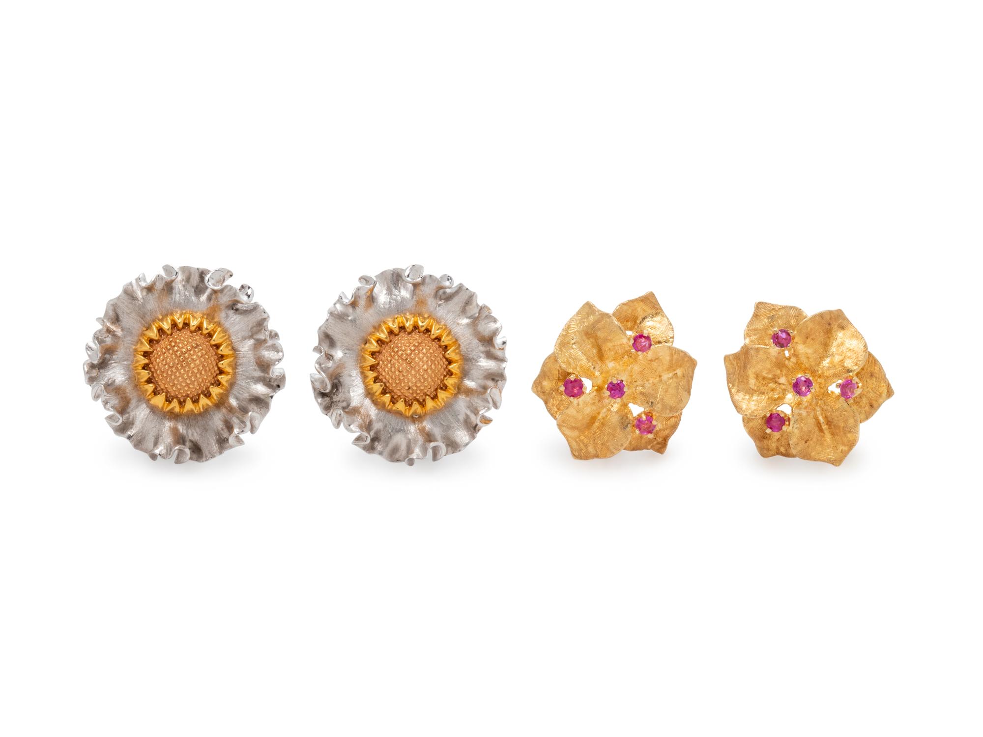 COLLECTION OF GOLD FLOWER MOTIF EARCLIPS