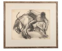 Two Drawings: Nearly Busted and Fighting Bulls