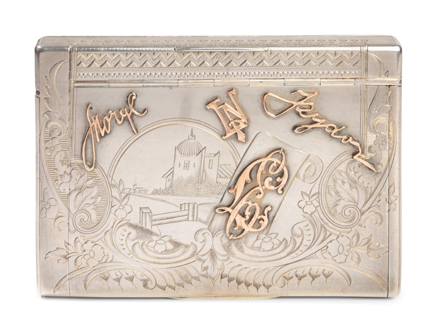 A Russian Gold-Mounted Silver Cigarette Case