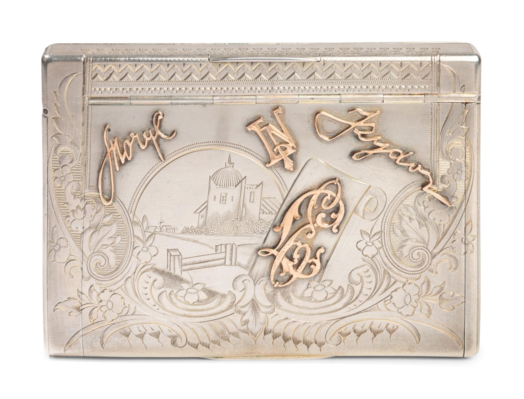 A Russian Gold-Mounted Silver Cigarette Case