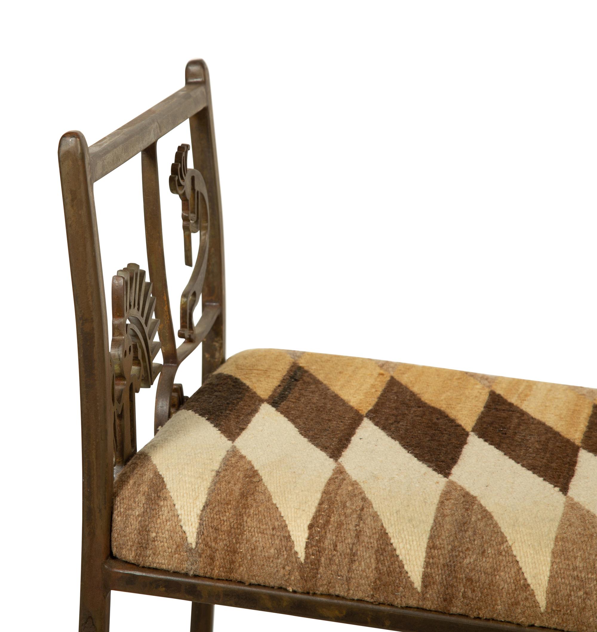 A Welded Steel Navajo Motif Bench