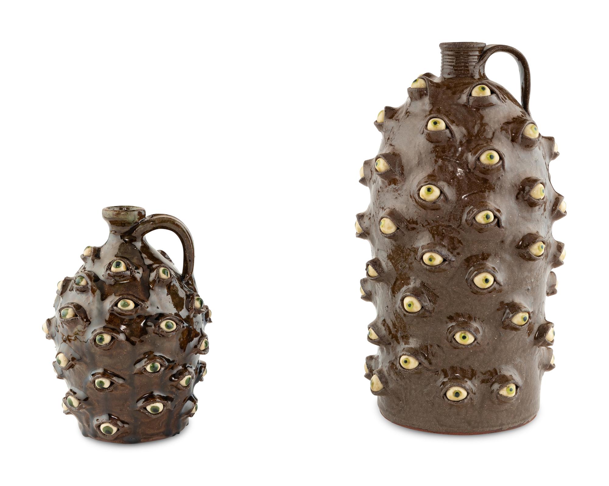 Two Marvin Bailey (South Carolina, 20th Century) Stoneware "Eye" Jugs