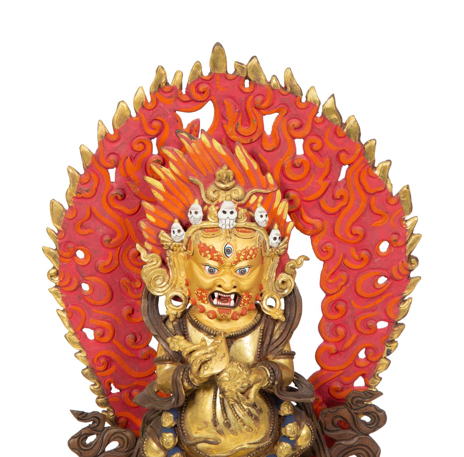 A Group of Three Tibetan Polychromed Brass Deities