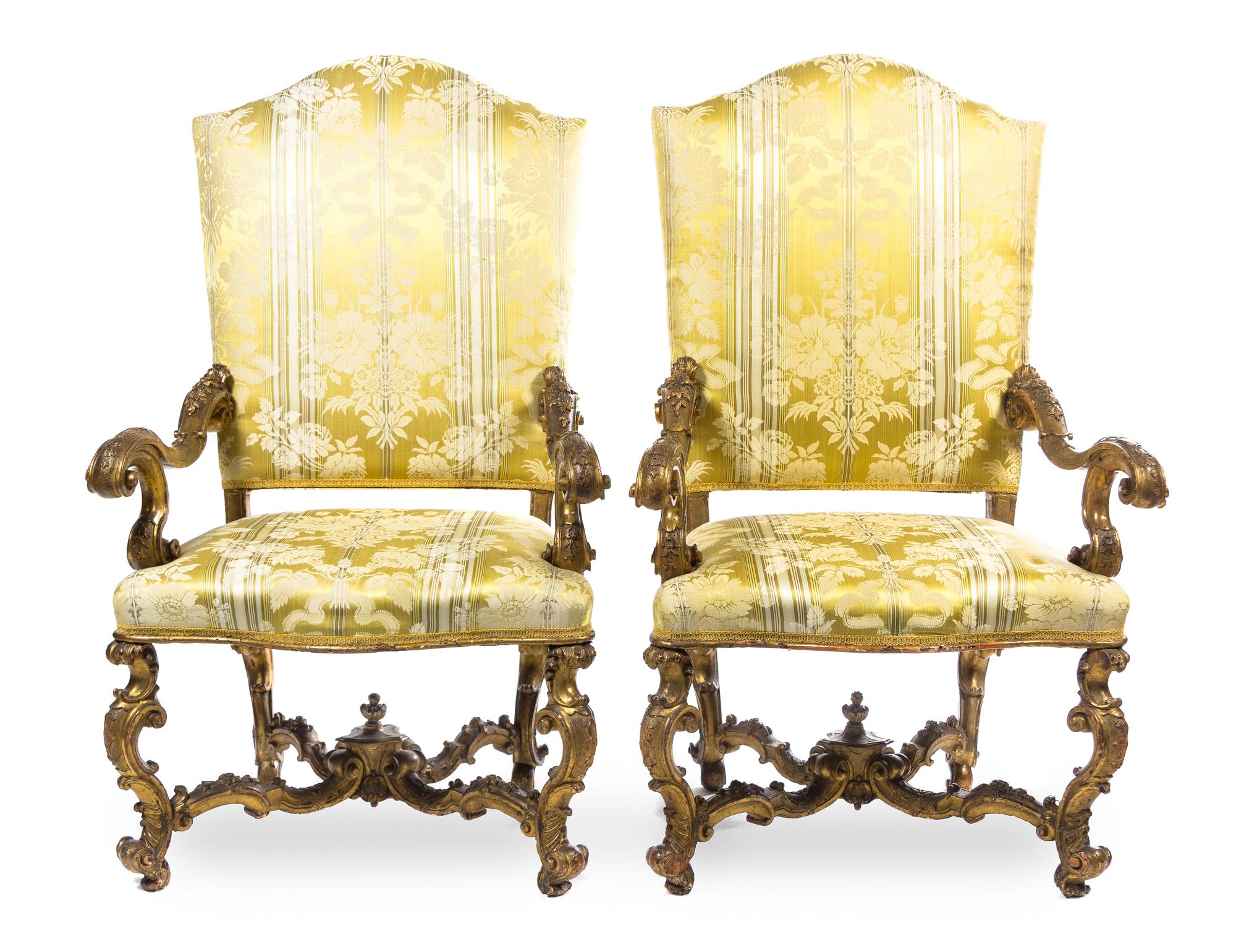 A Pair of Italian Baroque Giltwood Armchairs Height 52 inches. — PROBABLY VENETIAN, 18TH/19TH CENTURY