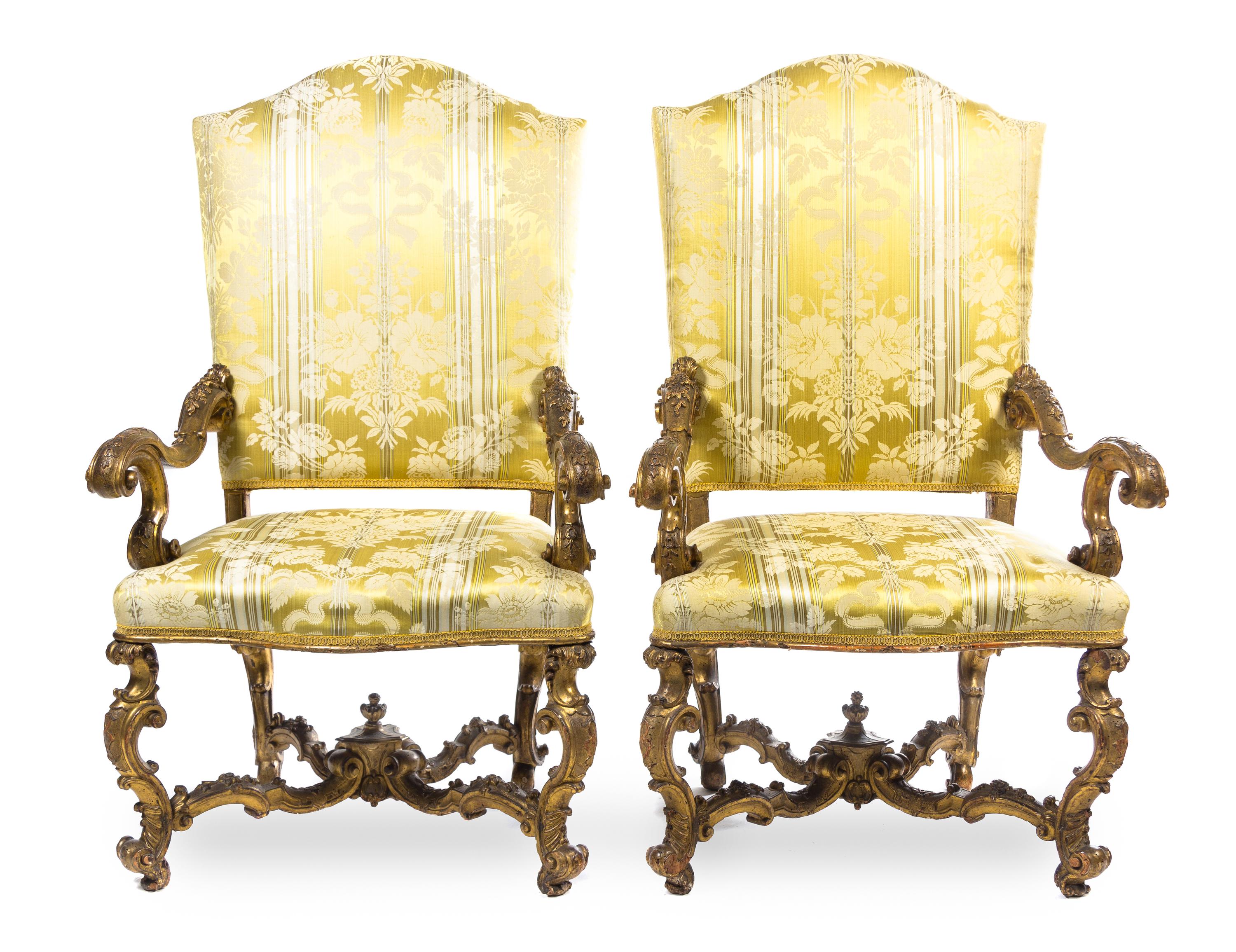 A Pair of Italian Baroque Giltwood Armchairs Height 52 inches. — PROBABLY VENETIAN, 18TH/19TH CENTURY
