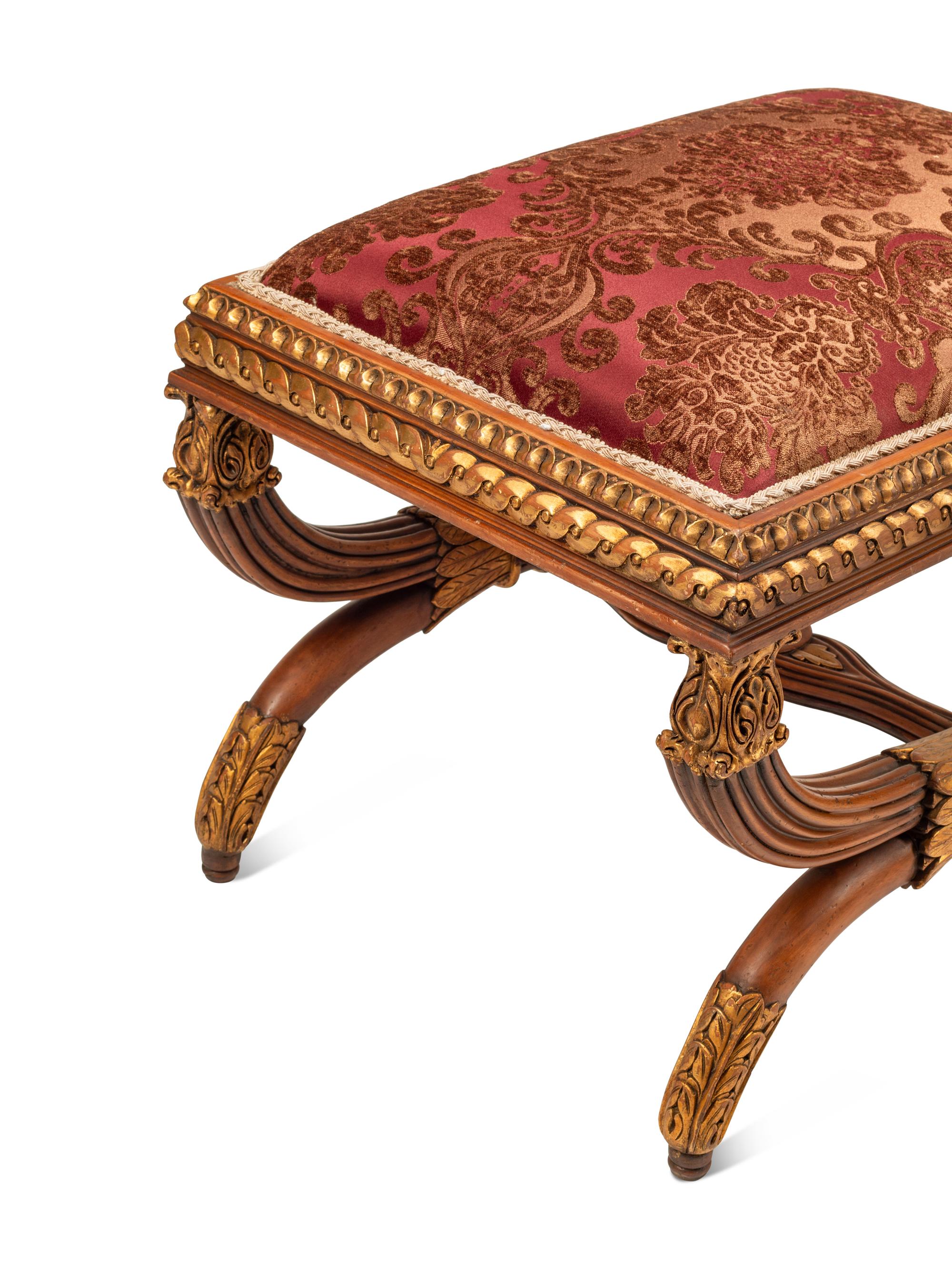A Pair of Continental Parcel Gilt Walnut Stools