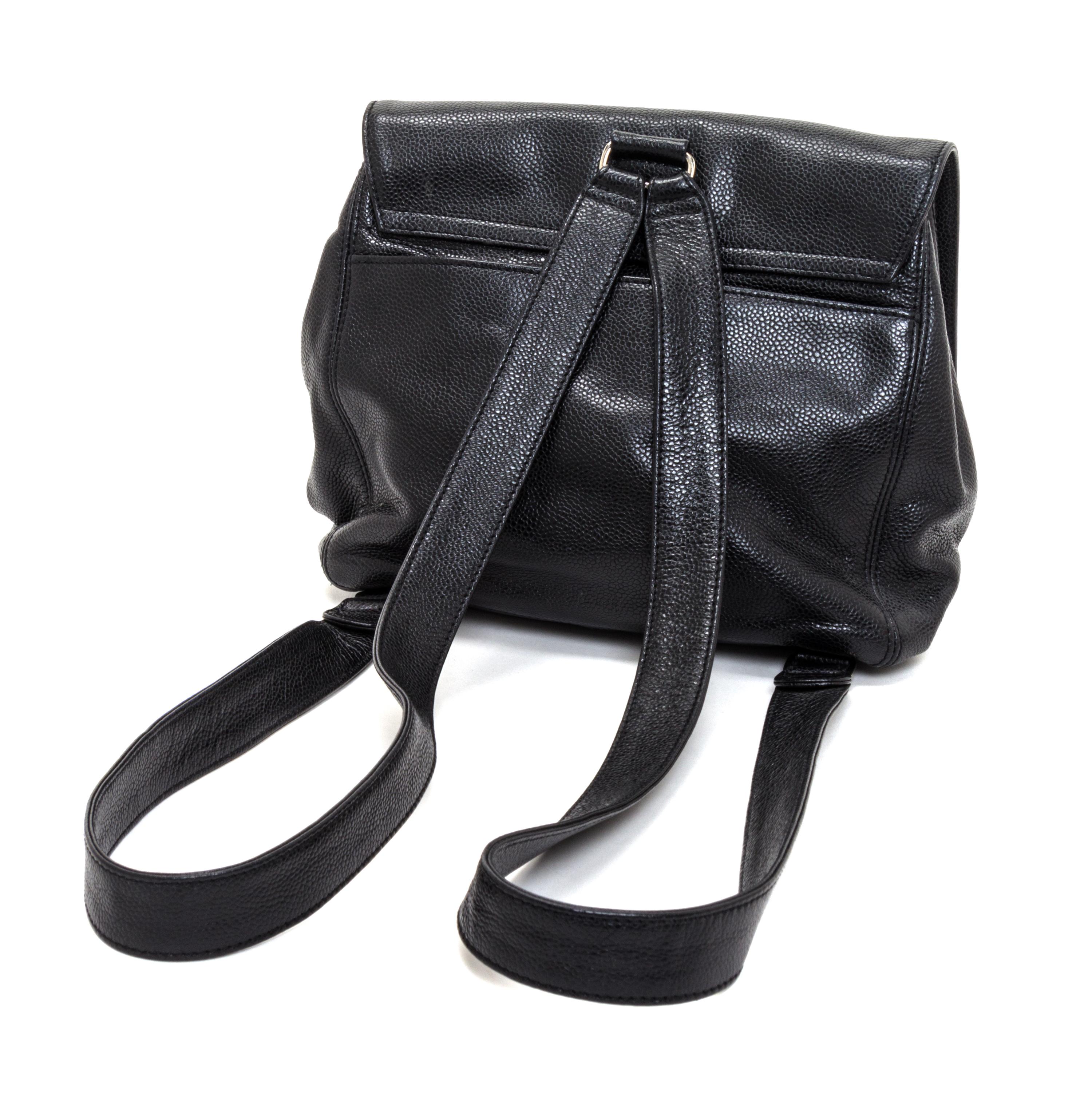 A Chanel Black Caviar Leather Backpack, 9.5" x 10" x 3.25".