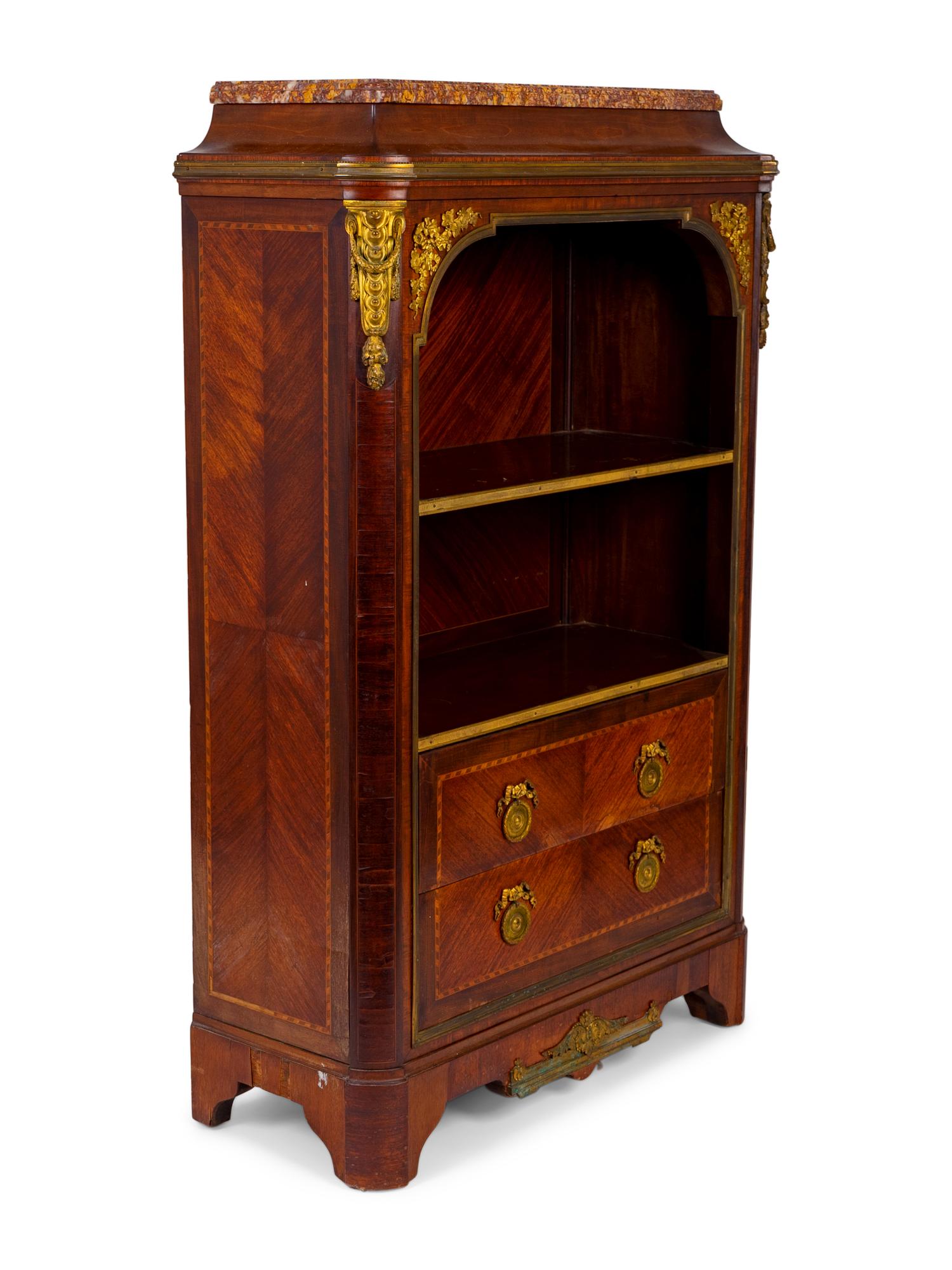 A French Empire Style Gilt Bronze Mounted Mahogany Marble Top Bibliotheque — 19TH CENTURY