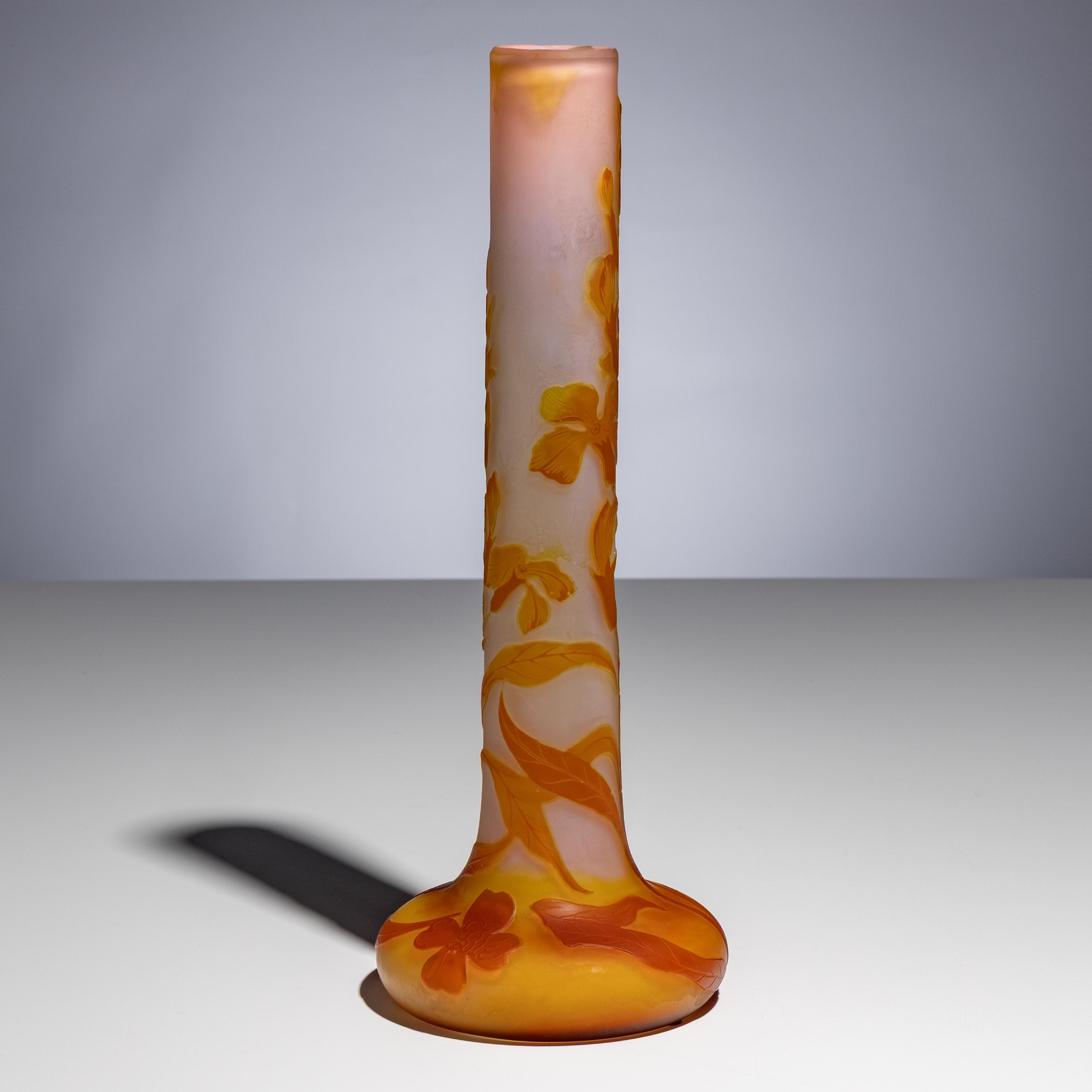 Émile Gallé (French, 1846–1904) — Floral Tube Vase, c. 1900