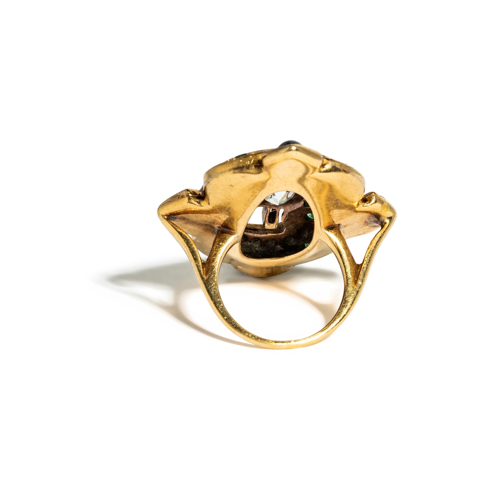 YELLOW GOLD, MULTIGEM, AND EMERALD CUT CUBIC ZIRCONIA RING