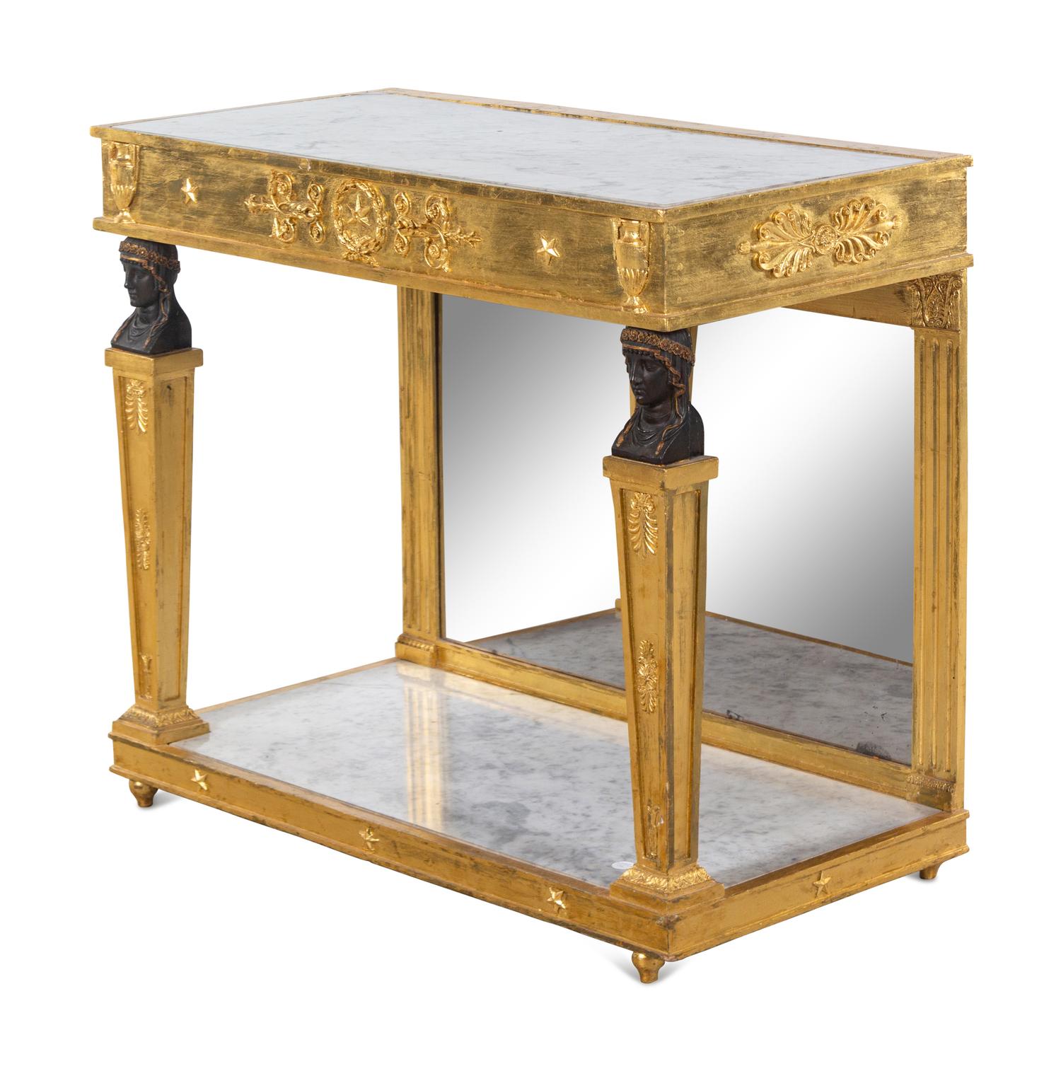 An Empire Style Giltwood Marble-Top Pier Table