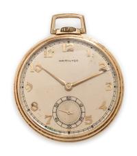 Hamilton, 14K Yellow Gold Open Face Pocket Watch, Circa 1946