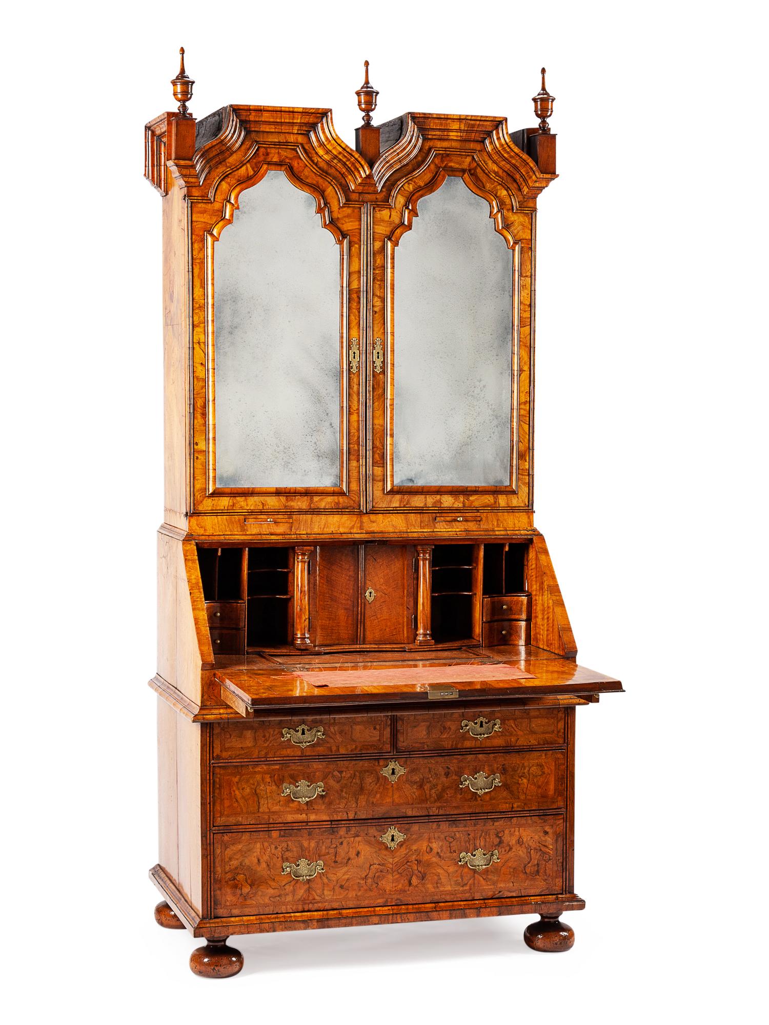 A Queen Anne Burl Walnut Secretary Bookcase
