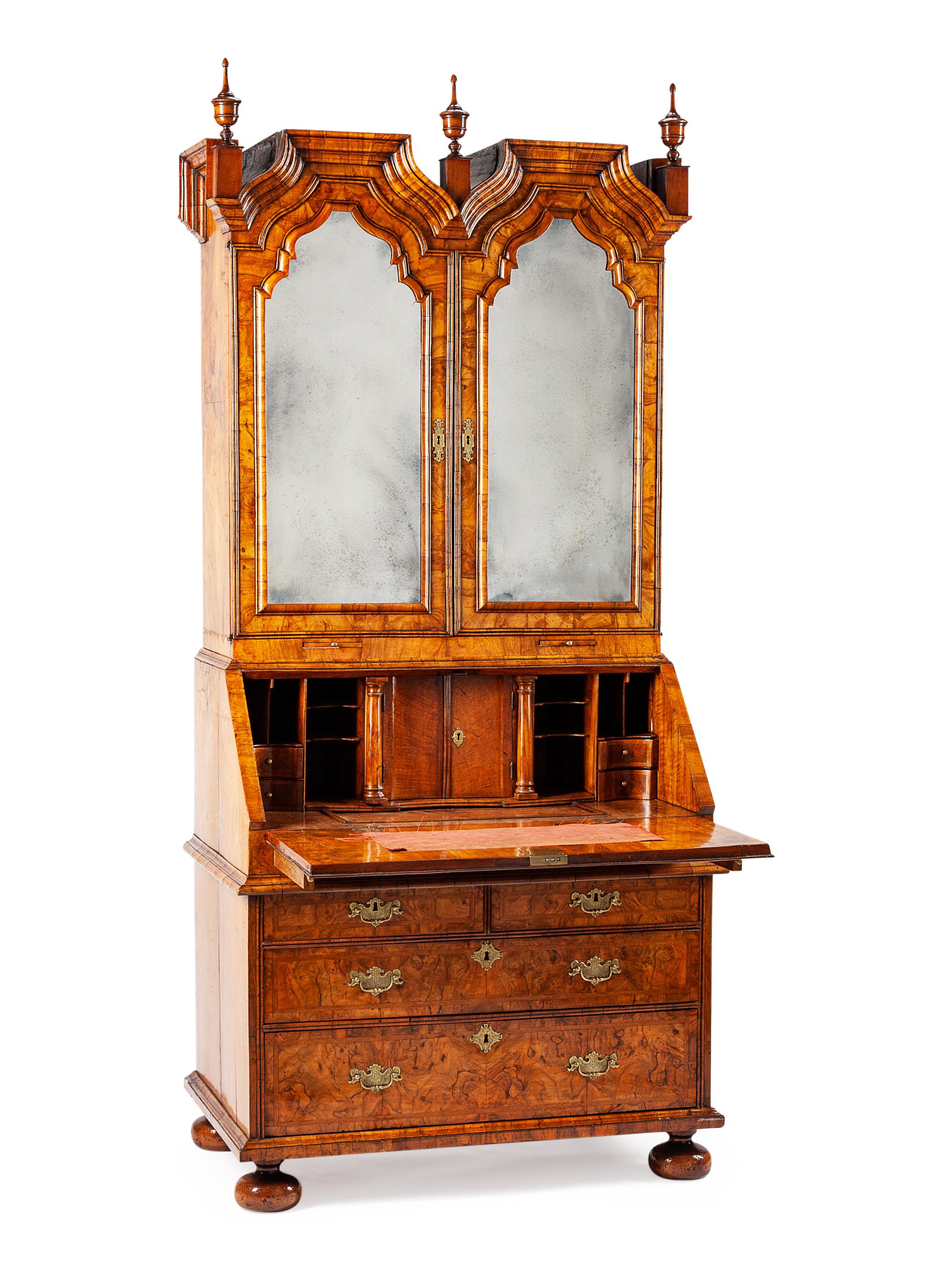 A Queen Anne Burl Walnut Secretary Bookcase