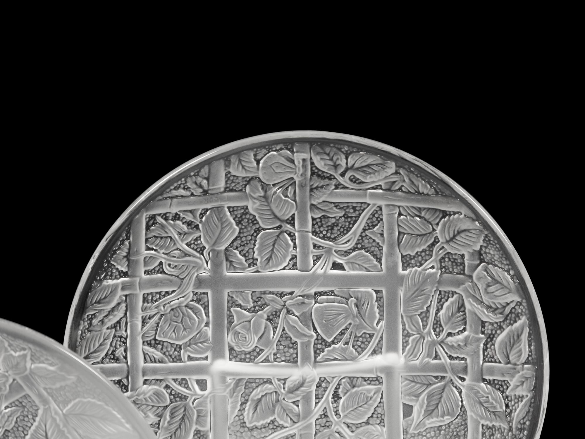 Twenty-Four Molded and Frosted Trellis Pattern Dessert Plates