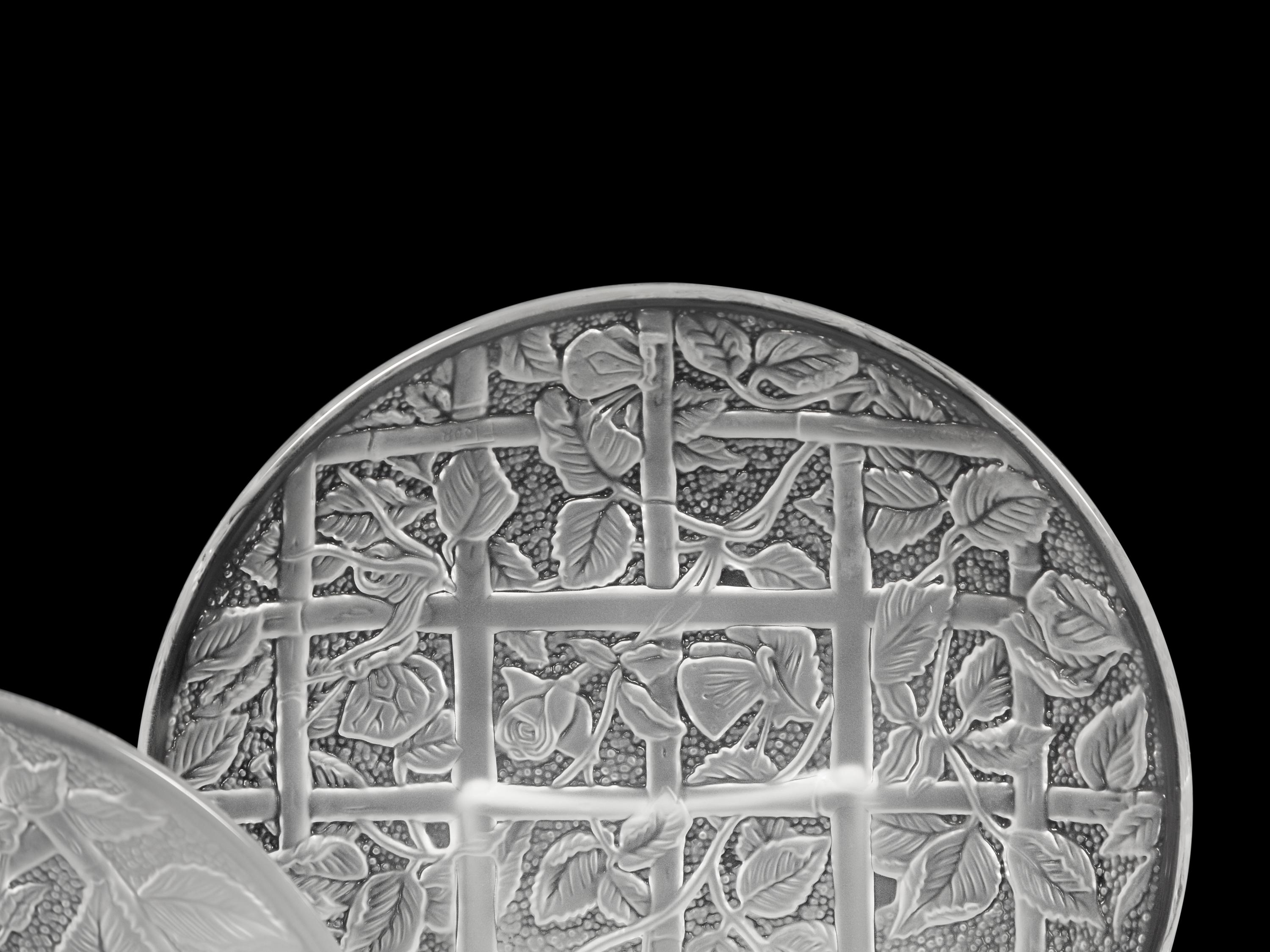 Twenty-Four Molded and Frosted Trellis Pattern Dessert Plates