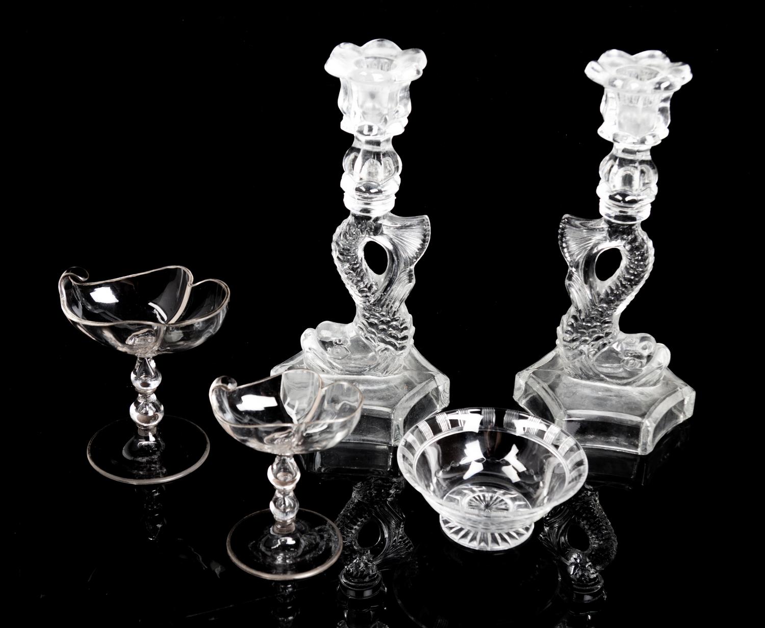 A Group of Glass Table Articles Diameter of bowl 8 inches.