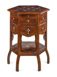 A Syrian Mother-of-Pearl Inlaid Walnut Side Table