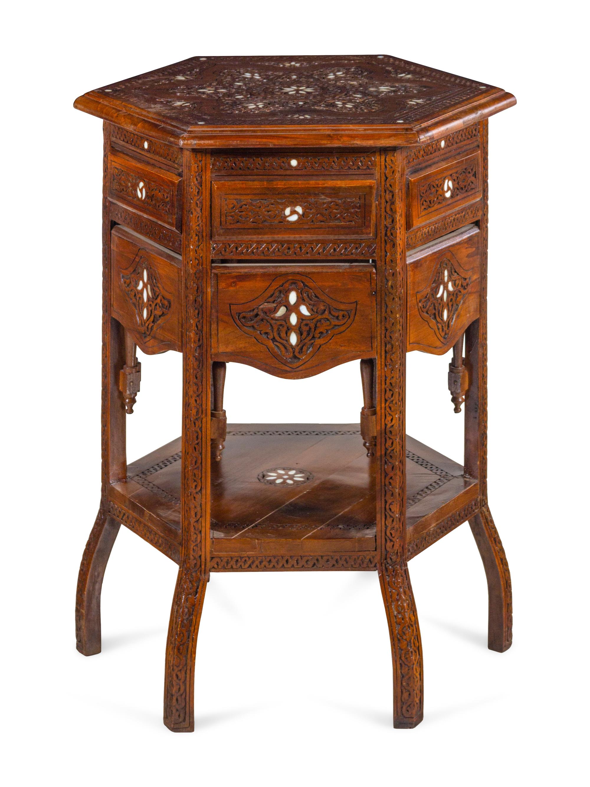 A Syrian Mother-of-Pearl Inlaid Walnut Side Table