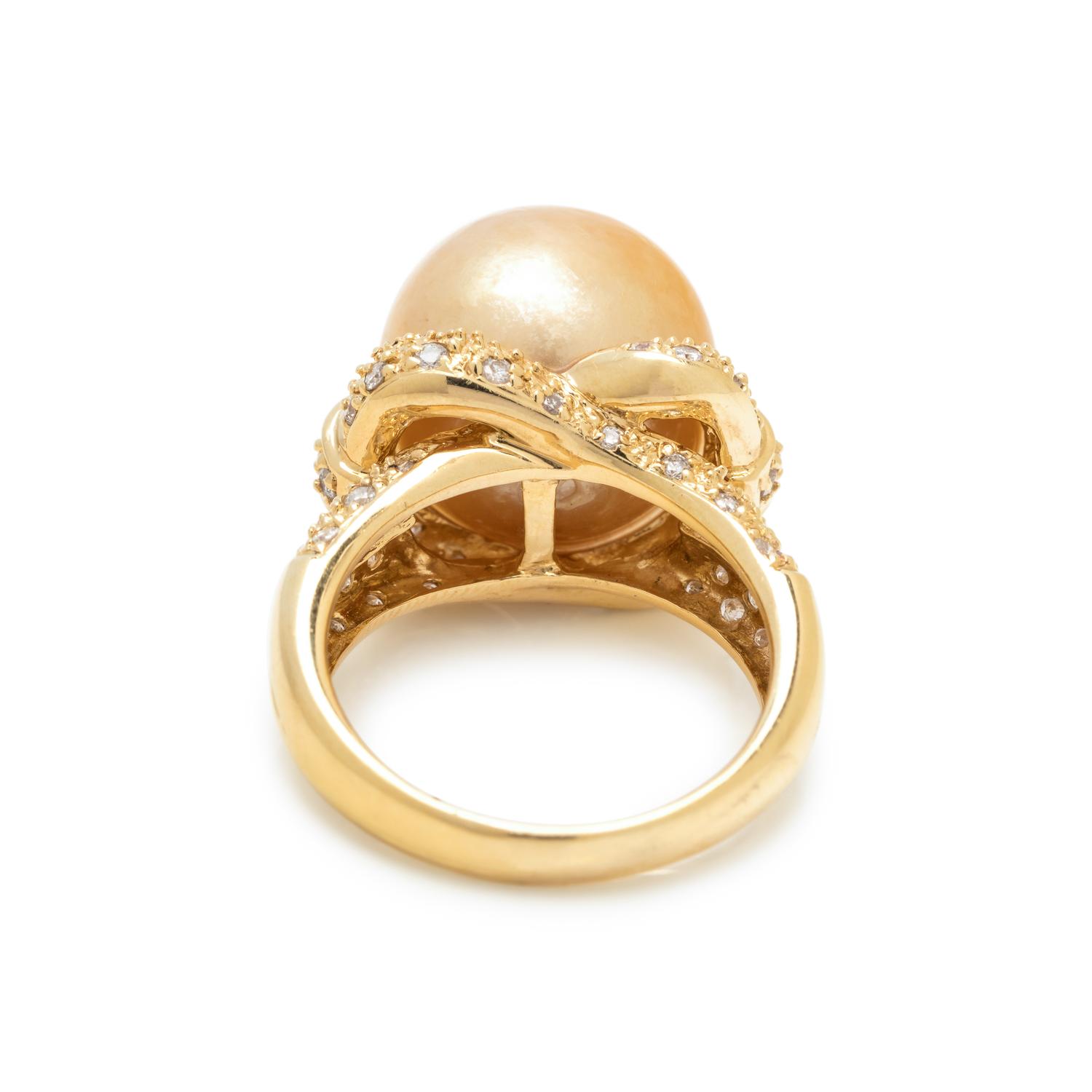 CULTURED GOLDEN SOUTH SEA PEARL AND DIAMOND RING
