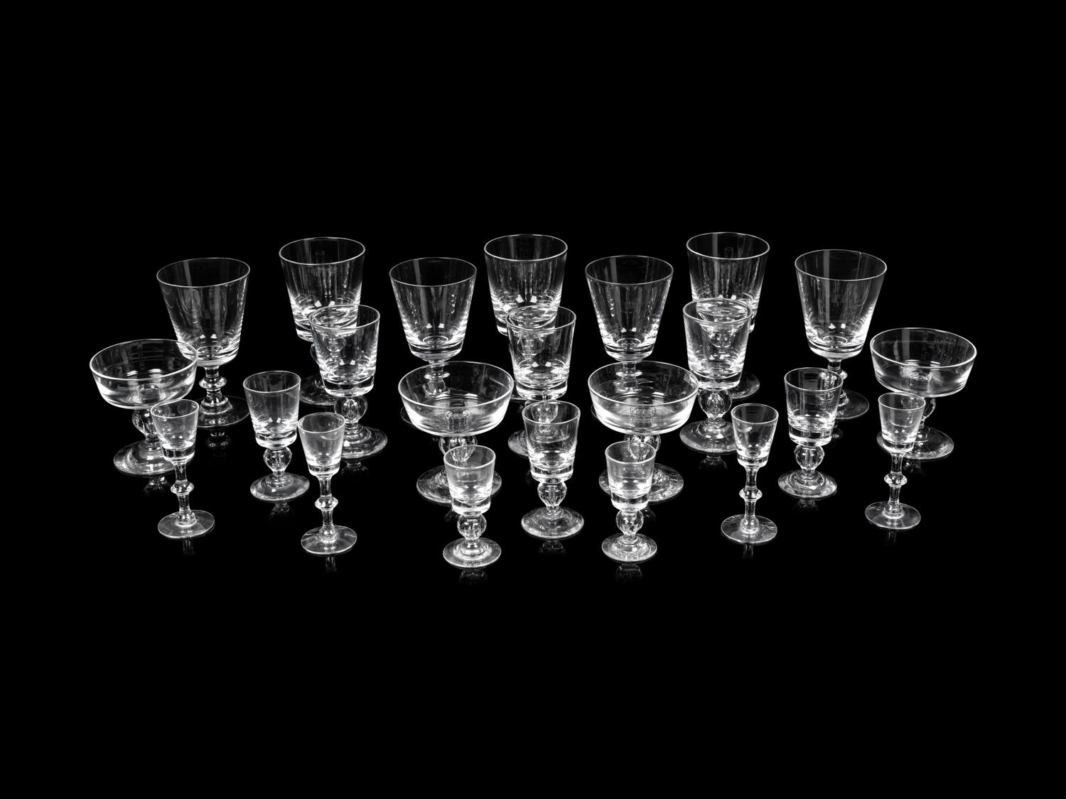 A Steuben Teardrop Glass Stemware Service