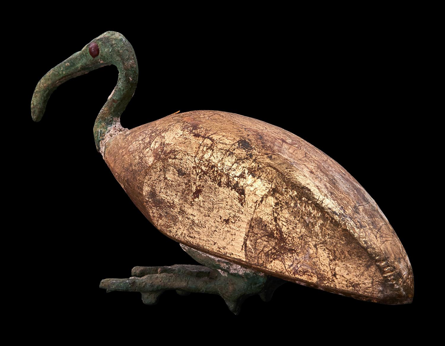 An Egyptian Gilt Wood and Bronze Ibis
